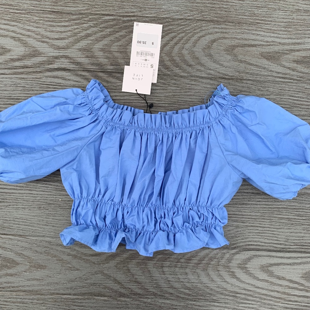NWT ZARA puffy sleeve crop top blouse Sz S